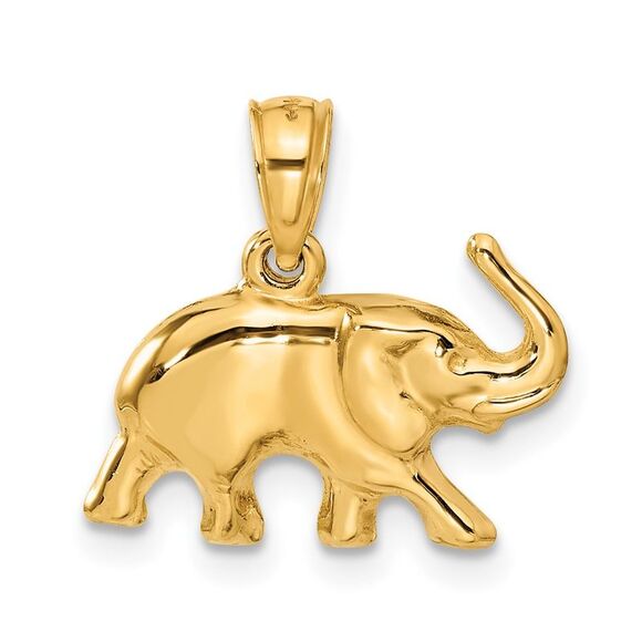 14k Yellow Gold 3D Polished Elephant Pendant - Picture 3 of 6